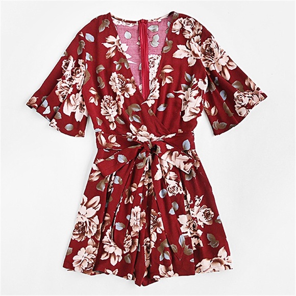 Red Floral Romper - Picture 6 of 8